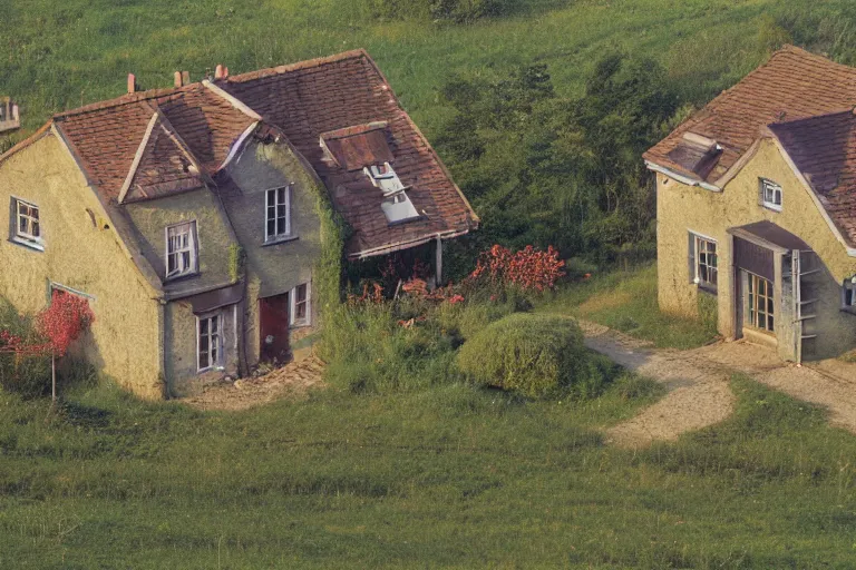 Prompt: cyberpunk, an estate agent listing external photo of a 5 bedroom detached house in the countryside, by Paul Lehr, highly detailed, photorealistic, 8k, anamorphic, cinestill cinematrography