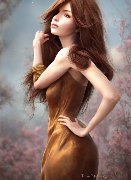 Image similar to a gorgeous female with long brown, hair photo by tim walker, realistic, full body shot, wide angle, sharp focus, 8 k high definition, insanely detailed, intricate, elegant, art by stanley lau and artgerm, floating embers