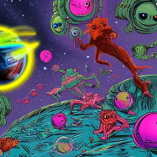 Image similar to laser war between funny creatures on a planet, digital art, award winning 4K