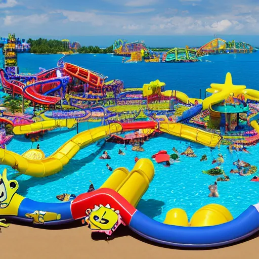 Prompt: a 5 star spongebob themed waterpark