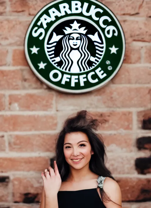 Image similar to a full portrait photo of real - life starbucks logo, f / 2 2, 3 5 mm, 2 7 0 0 k, lighting, perfect faces, award winning photography.