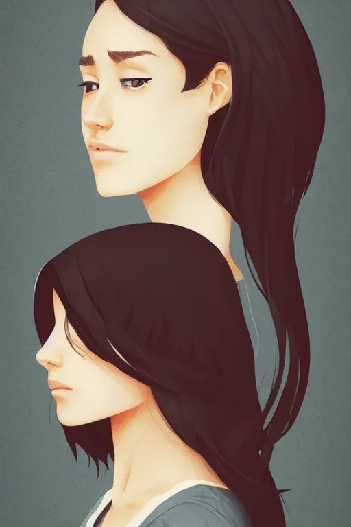 Image similar to girl with medium length brown hair. black shirt. no face visible. centered median photoshop filter cutout vector behance hd artgerm jesper ejsing!