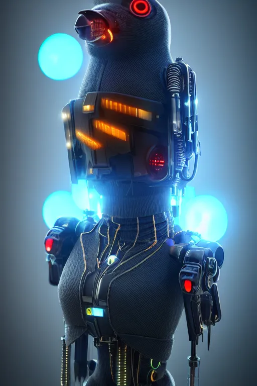 Image similar to high quality 3 d render very cute cyborg crow! incorporated speakers!, cyberpunk highly detailed, unreal engine cinematic smooth, in the style of blade runner & detective pikachu, hannah yata charlie immer, moody light, low angle, uhd 8 k, sharp focus