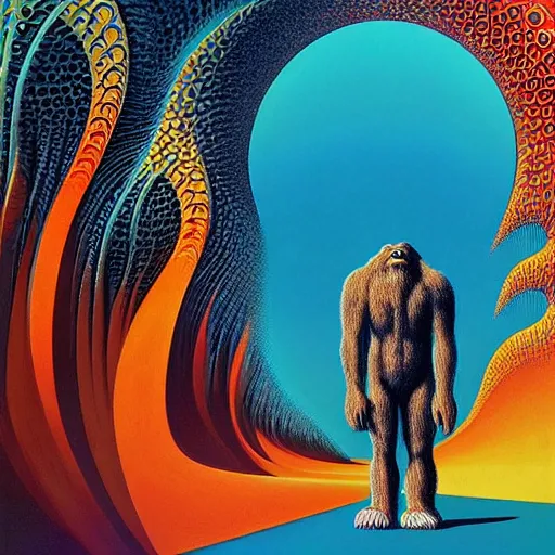 Prompt: ( sasquatch, bigfoot wearing sunglasses ) ( ( ( hyper detailed masterpiece, psychedelic fractal pattern, jean giraud, georgy kurasov, digital art painting, dream wave aesthetic ) ) )