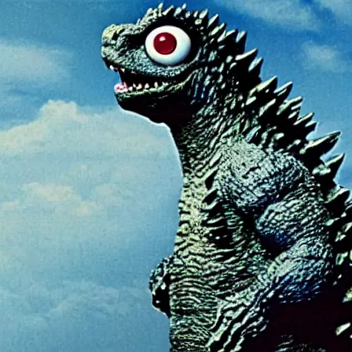 Prompt: godzilla with googly eyes by tim burton