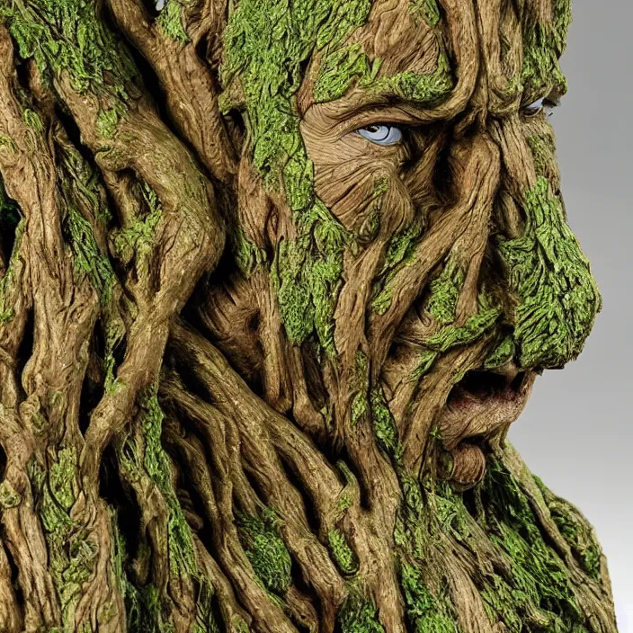 Image similar to a detailed figure of an ent from lord of the rings, tree, first 4 figures, detailed product photo