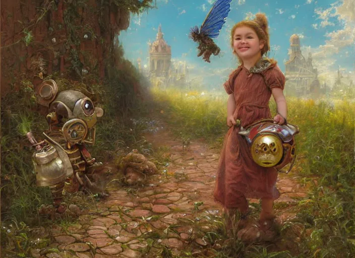 Prompt: a rusty broken down little robot, Lilia Alvarado, Sophie Anderson, Mark Arian, Bob Byerley, Charlie Bowater, Mark Brooks, Steve Henderson, Justin Gerard, Arthur Hughes, Edward Robert Hughes, Mark Keathley, Victor Nizovtsev, Carlos Shwabe, Ross Tran, WLOP