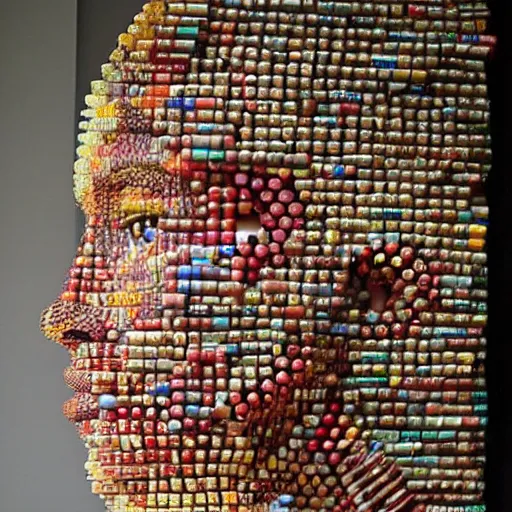 Image similar to natalie portman sculpture made out of wine bottles