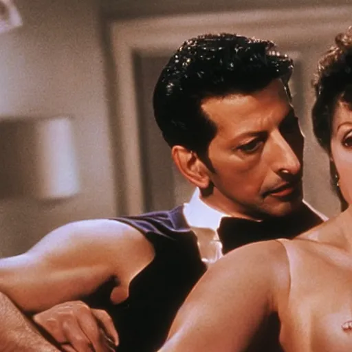 Image similar to jeff goldblum is seductive ian malcom on the cover of a romance novel