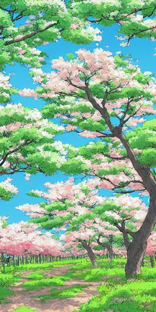 Image similar to Sakura forest on a sunny day, bloom, bright, landscape, very detailed, art by Studio Ghibli