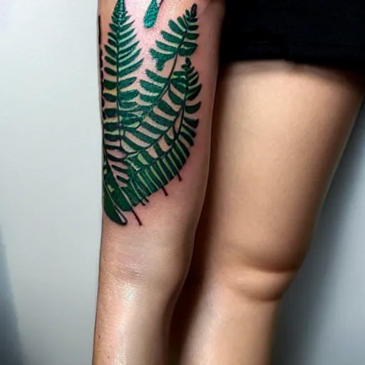 Image similar to neotraditional Tattoo of a knife with fern leaves wrapping around it