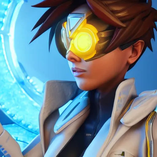 Prompt: a highly detailed metahuman 8 k close up render of tracer from overwatch trending on artstation made in unreal engine 5