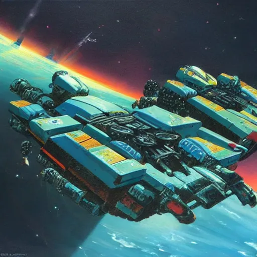 Prompt: a painting in the style of chris foss.