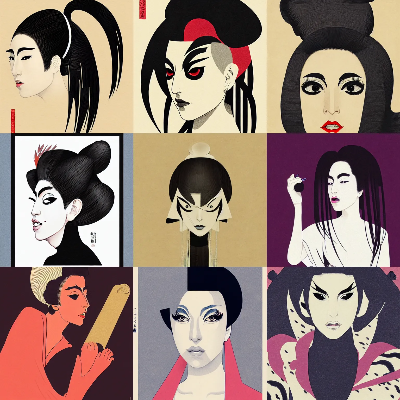 Prompt: a minimalist portrait of ladygaga. shin hanga and kawanabe kyosai and cory loftis and rossdraws and wlop - h 7 0 4