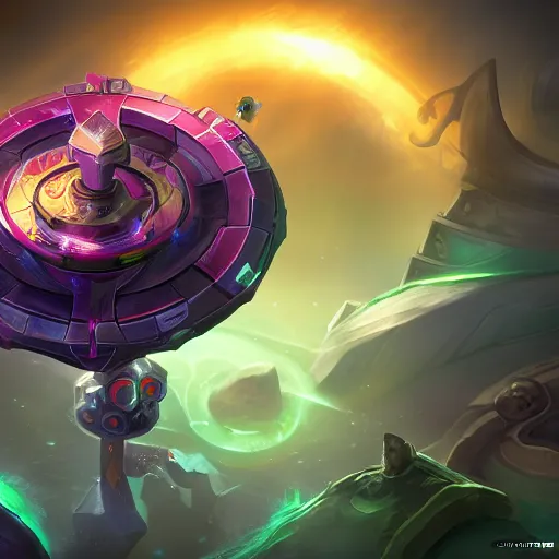 Image similar to a splash art of a probe from star craft as a league of legends character, portrait, full frame, 4k, hd concept