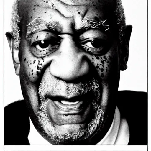 Image similar to screenshot of a video containing a close up face of Bill Cosby on a Doorbell, creepy, scary, black and white, very scary, horror, super scary, very creepy, so creepy