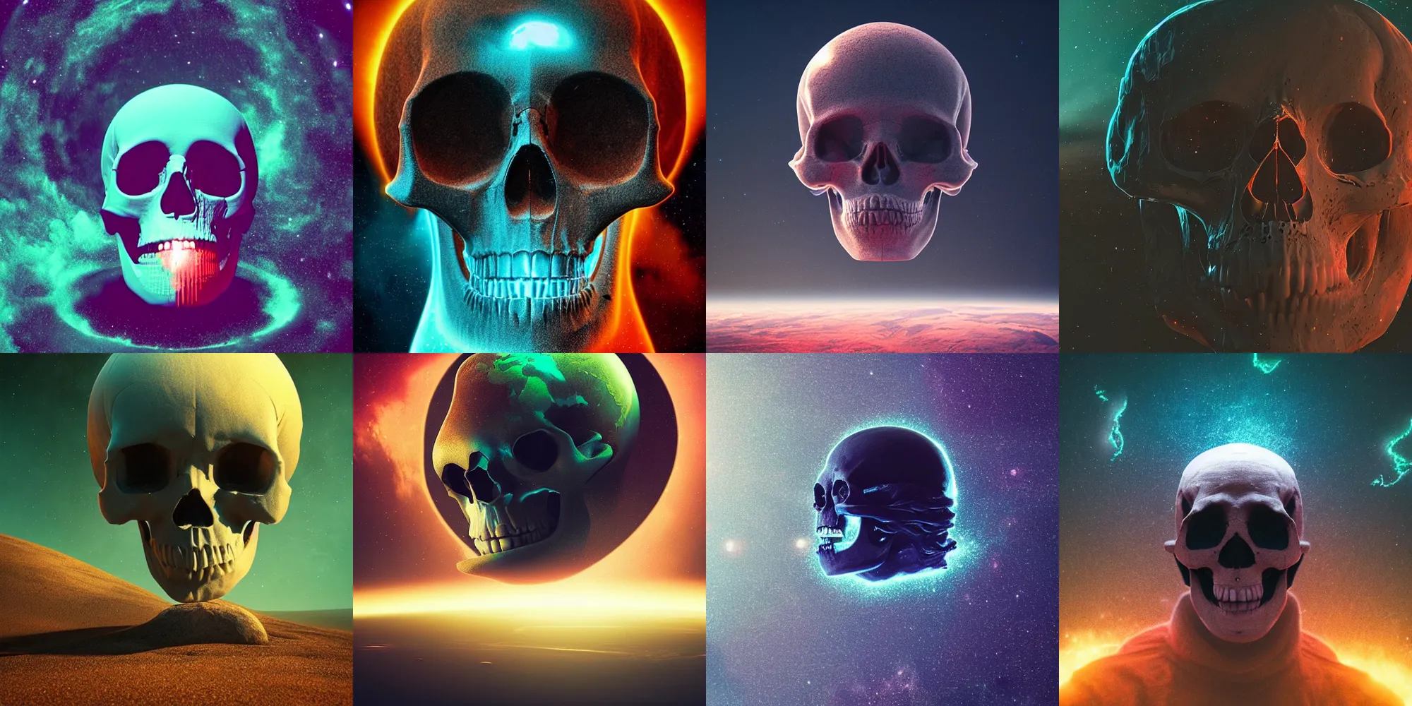 Prompt: earth screaming in the shape of a skull in space in the style of beeple and mike winkelmann, intricate, epic lighting, cinematic composition, hyper realistic, 8 k resolution,