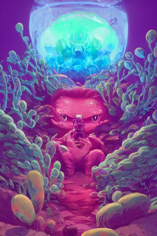 Image similar to roots cactus sushi cristal smurf ghost creature animal sushi cristal very big eye roots cactus elemental flush of force nature micro world fluo fishscale, behance hd by jesper ejsing, by rhads, makoto shinkai and lois van baarle, ilya kuvshinov, rossdraws radiating a glowing aura global illumination ray tracing hdr