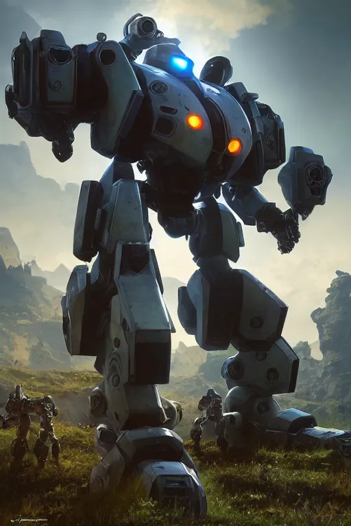 Image similar to mechwarrior 5 : mercenaries mech megaman transformer robot boss tank engine game octane render, 4 k, hd 2 0 2 2 3 d cgi rtx hdr style chrome reflexion glow fanart, global illumination ray tracing hdr fanart arstation by ian pesty by jesper ejsing pixar and disney unreal zbrush central hardmesh