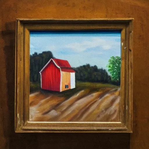 Prompt: a painting of a gbome in a barn, in the style of jenny nyström