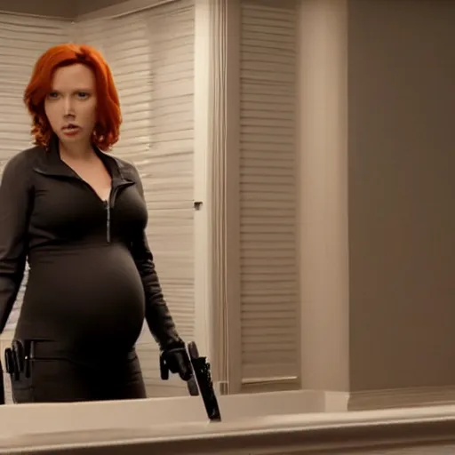 Image similar to Black Widow pregnant, movie screenshot