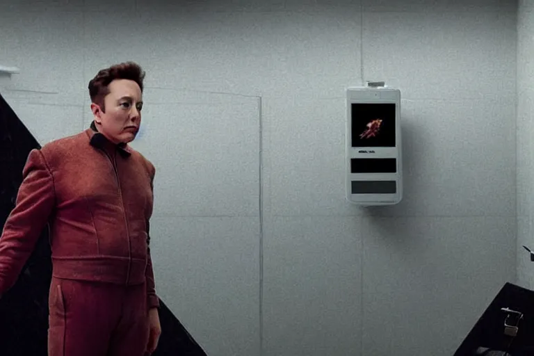 Image similar to hyperrealism aesthetic ridley scott and denis villeneuve style photography of a detailed giant elon musk, siting on a detailed ultra huge toilet and scrolling his smartphone in hyperrealism scene from detailed art house movie in style of alejandro jodorowsky and wes anderson