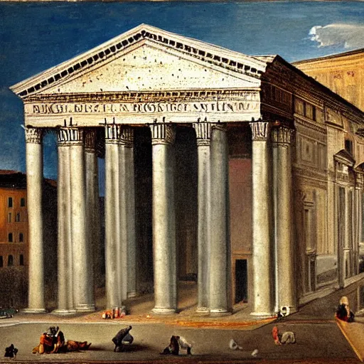 Prompt: the view of the pantheon in rome painted in the style of martinus rørbye