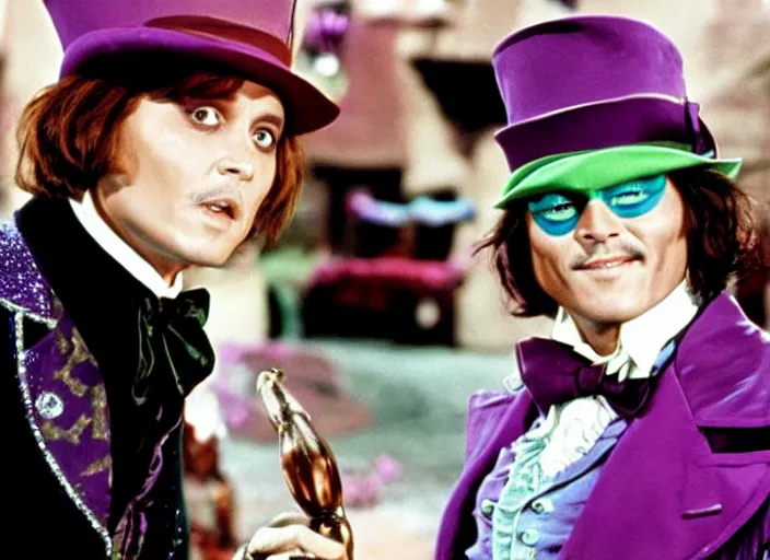 Image similar to film still of Johnny Depp as Willy Wonka in Willy Wonka and the Chocolate Factory 1971