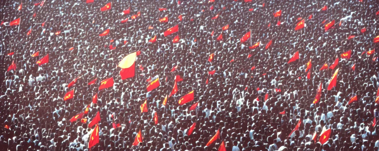 Image similar to tiananmen square protests, china, 1 9 8 9, national geographic, canon 5 0 mm, cinematic lighting, photography, retro, film, kodachrome