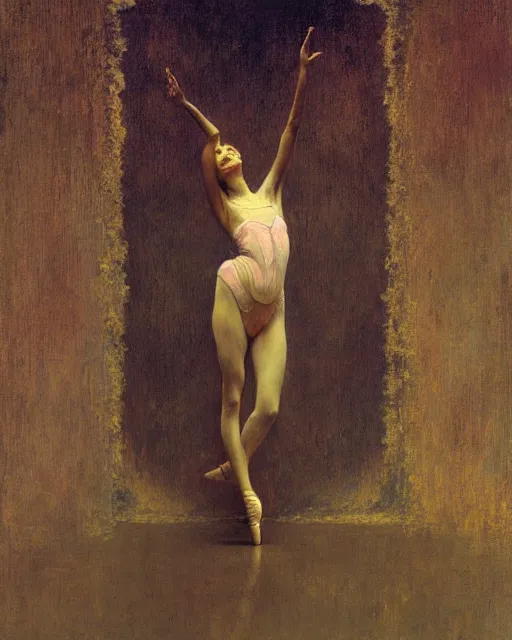 Image similar to the ballerina seen at the end of a human's life, painted by zdzislaw beksinski and artgerm and greg rutkowski and alphonse mucha