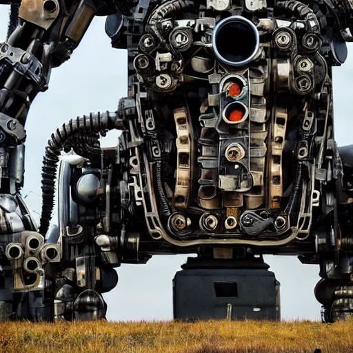 Image similar to a man with engines growing out of his back, man engine, man and machine, mech