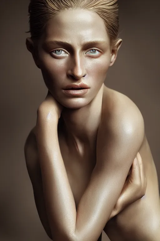 Image similar to female supermodel with translucent skin, beautiful detailed intricate insanely detailed octane render, 8K artistic photography, photorealistic, chiaroscuro, by annie leibovitz, Caravaggio