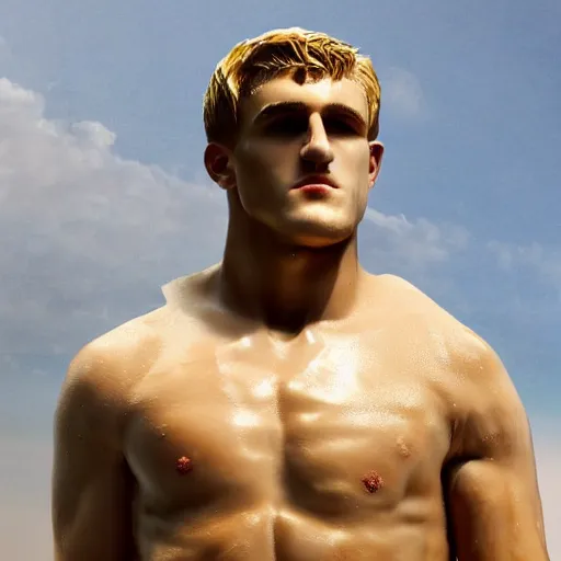 Image similar to a realistic detailed photo of boxer jake paul as a marble statue, blank stare, mouth agape