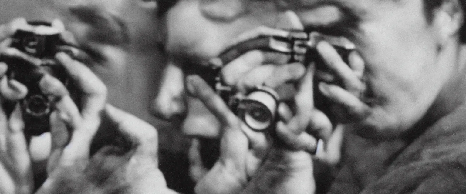 Prompt: detailed sharp portrait photograph in the style of popular science circa 1 9 5 5 of a young man in close up looking directly at lens through binoculars