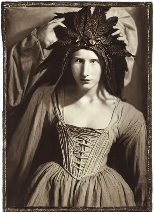 Prompt: portrait of young woman in renaissance dress and renaissance headdress, art by imogen cunningham