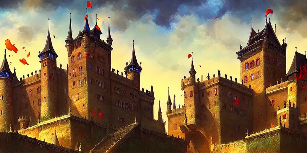 Image similar to a beautiful medieval european palace, fantasy art, painting by dancheng ye