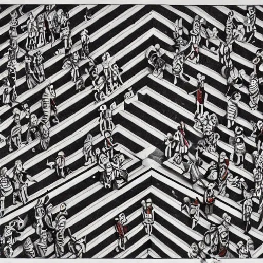 Image similar to wheres waldo by mc escher