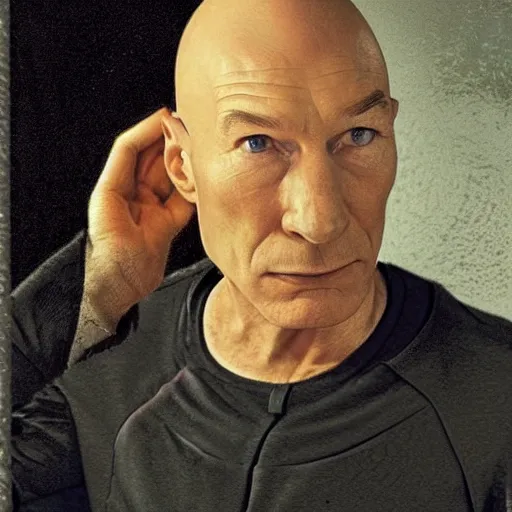 Image similar to a portrait of an avocado or of patrick stewart as jean - luc picard