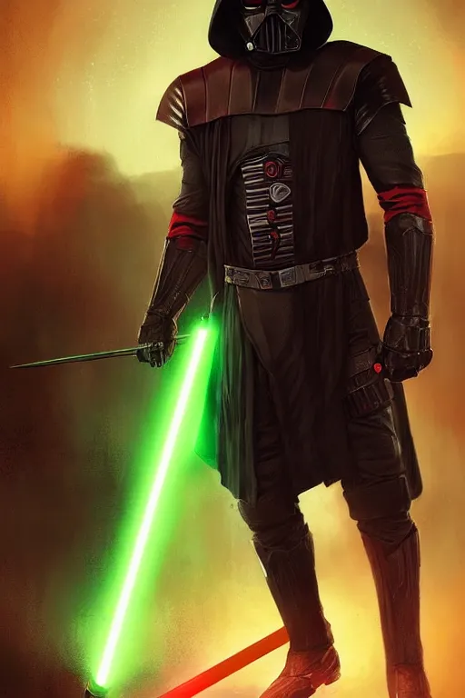 Image similar to characters portrait of Darth Sith mixed with Green Arrow by ArtGerm and Tom Bagshaw, merged character, Full body shot, cinematic opening shot, 4k, highly detailed, cinematic lighting