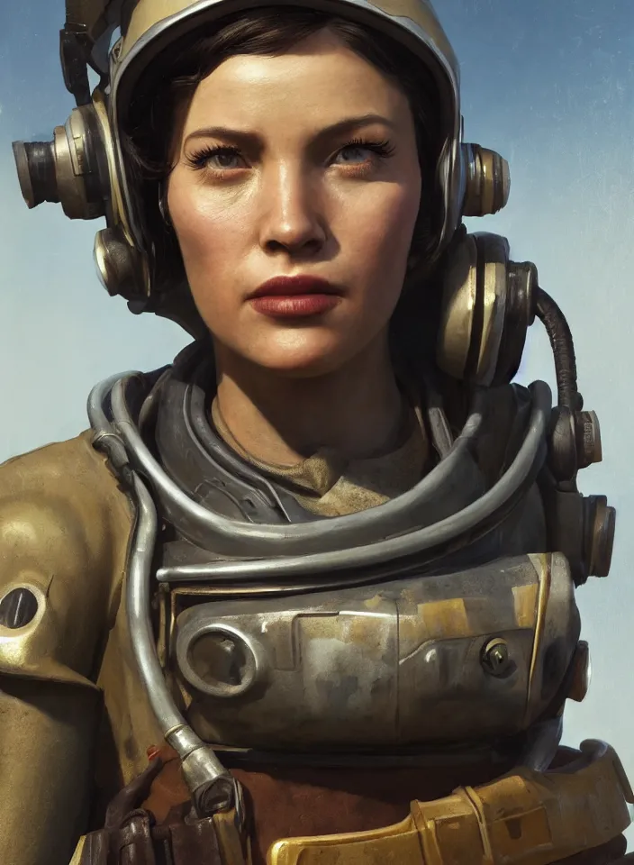 Image similar to a face portrait of a female explorer in fallout 4, scifi setting, fallout environment, drab colors, serene lighting, atmospheric, cinematic, moody, in the style of diego koi, gina heyer, luiz escanuela, art by alyssa monk, hyperrealism, rule of thirds, golden ratio, oil on canvas, 8 k