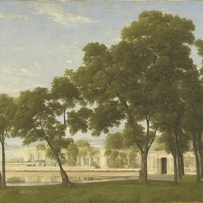 Prompt: a building in a serene landscape, by jean - auguste - dominique ingres