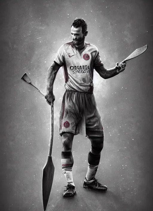 Image similar to character portrait of Ryan Giggs dual wielding great axes, digital art, 4k