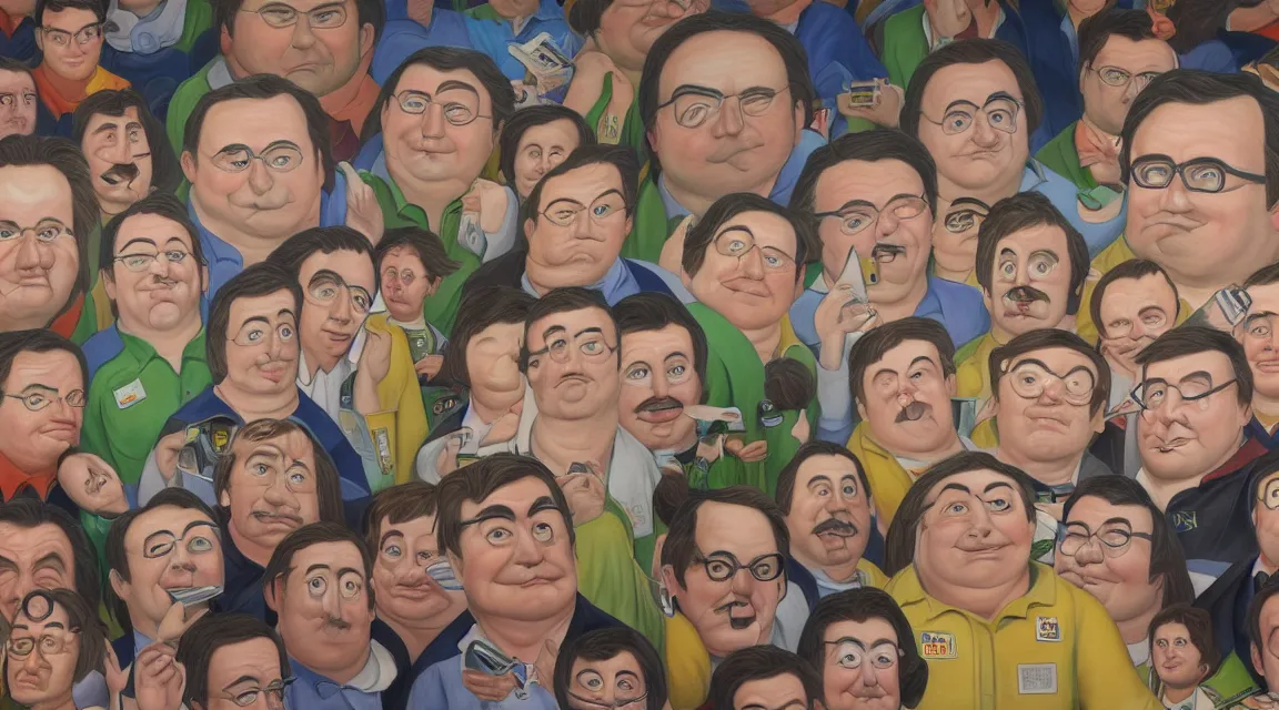 Image similar to Wallpaper of Linus Torvalds in a datacenter painted by fernando botero