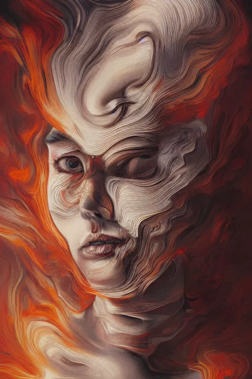 Prompt: surreal distorted detailed painting of a woman made of cloudy smoke, hyper detailed, trending on Artstation