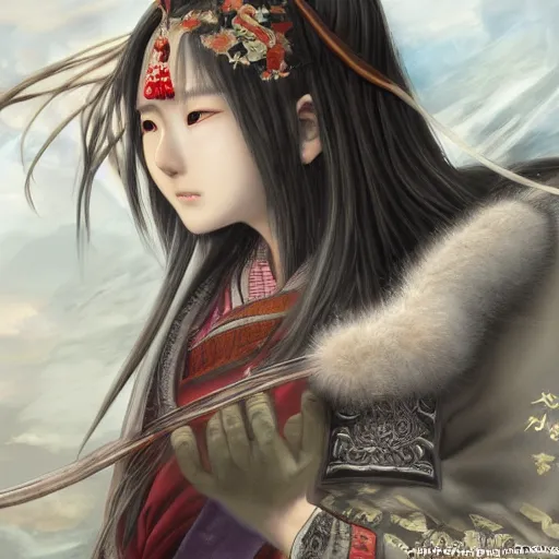 Image similar to ultra-detailed, amazing details, grayish palette, Three Kingdoms vibes and Tao vibes, HD semirealistic anime CG concept art digital painting of a Japanese schoolgirl, by a Chinese artist at ArtStation, by Huang Guangjian, Fenghua Zhong, Ruan Jia, Xin Jin and Wei Chang. Realistic artwork of a Chinese videogame, gentle an harmonic colors.