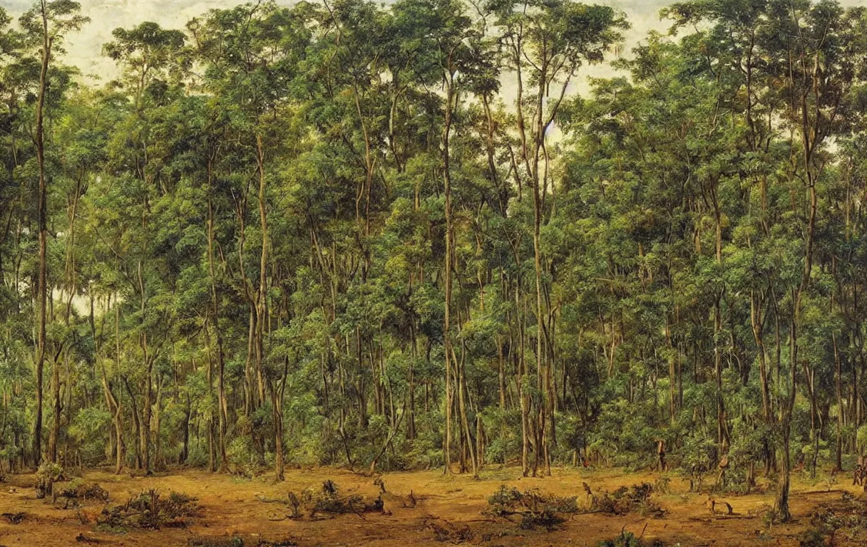 Prompt: huge landscape of the forests of Dahomey in Benin, 1905, colorful highly detailed oil on canvas, by Ivan Shishkin