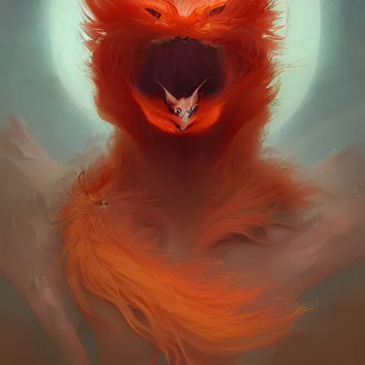 Image similar to prompt A beautiful red orange hairy kumiho, concept art, matte painting, by Peter Mohrbacher