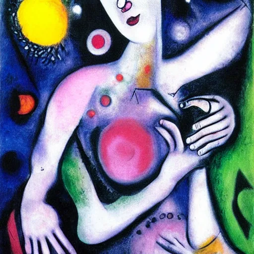 Image similar to A body art. A rip in spacetime. Did this device in her hand open a portal to another dimension or reality?! Monster by Mistake by Marcell Chagall intuitive