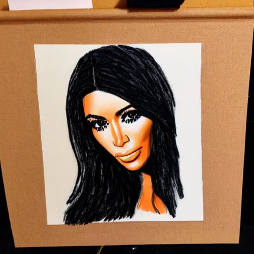 Prompt: Kim Kardashian picture poorly drawn with wax crayon