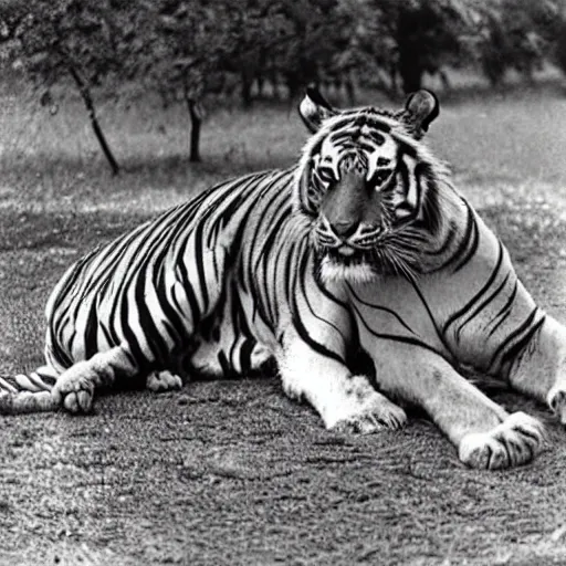 Image similar to an old photo of a tiger with a general's outfit